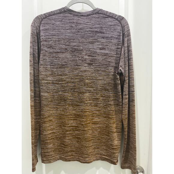 Lululemon Men Dark Adobe Brown Gold Ombre Metal Vent Tech LS Long Sleeve Shirt M - Picture 6 of 7